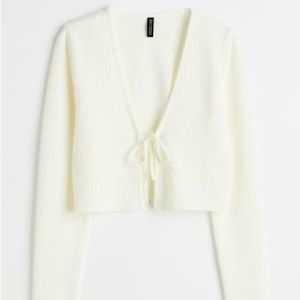 H&M white long sleeve tie cardigan
